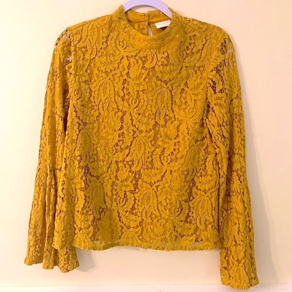 VILA Yellow Lace Long Bell Sleeve Blouse M NWOT - Picture 4 of 16